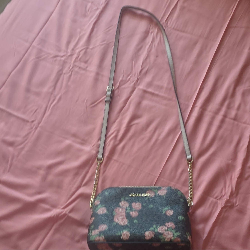 Michael Kors Black and Pink Floral Crossbody Bag